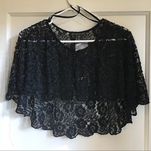 Adrianna Papell  Black bead lace cover up/ cape